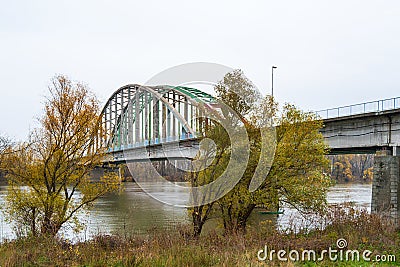 Bridge in Titel across the Tisa River in Serbia Stock Photo