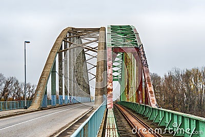 Bridge in Titel across the Tisa River in Serbia Stock Photo