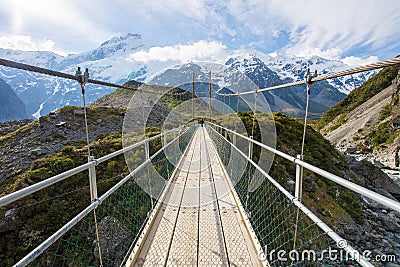 Bridge to the monthain in Mt. Cook National Park Stock Photo