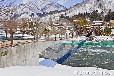 The bridge to Ogimachi Village Editorial Stock Photo