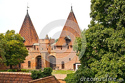 Bridge towers of the chivalrous castle of the Teutonic Order. Marlbork, Poland Stock Photo