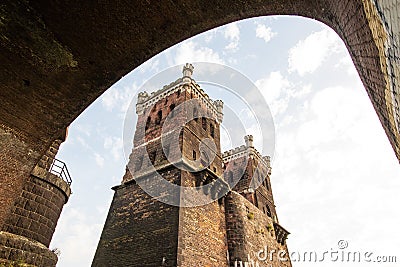 Bridge towers of the Hochfeld railway bridge near Duisburg Stock Photo