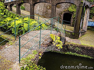 Bridge in Tropical Garden at Monte above Funchal Madeira Editorial Stock Photo