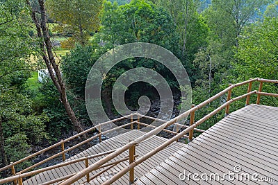 Bridge the Valira del Orient river in Cami Ral in summer in Andorra Stock Photo