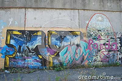 A bridge vandalized with street graffiti art Editorial Stock Photo