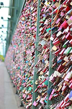 bridge withsome multicolor safety locks love Editorial Stock Photo