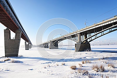 Bridges across Ob river in Novosibirsk, Russia Stock Photo
