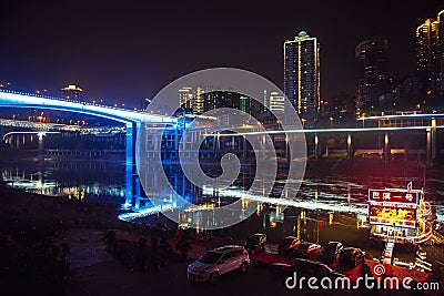 The bridges of Chongqing in night Editorial Stock Photo