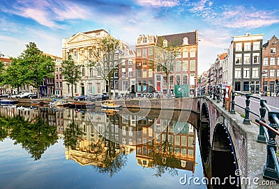 Bridges over canals in Amsterdam, Netherlands Stock Photo