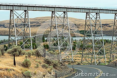 Bridges Over the Snake River Near Starbuck, Washington, USA Stock Photo