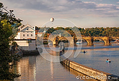 Bridges of Prague. Sunset on the river. Stock Photo