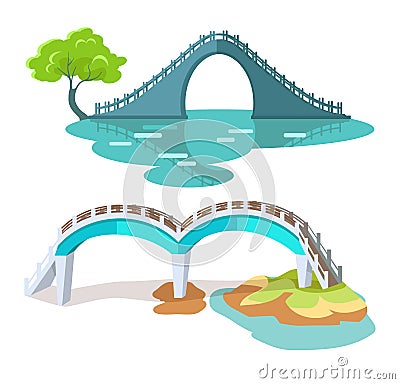 Bridges in Taiwanese Style Isolated on White. Vector Illustration