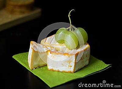 Brie/Camembert with Grapes Stock Photo