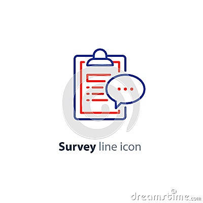 Brief report icon, to do list and speech bubble, write summary Vector Illustration