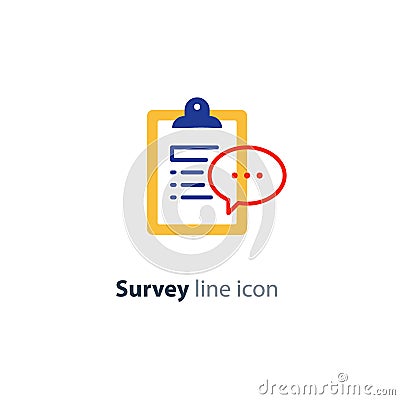 Brief report icon, to do list and speech bubble, write summary Vector Illustration