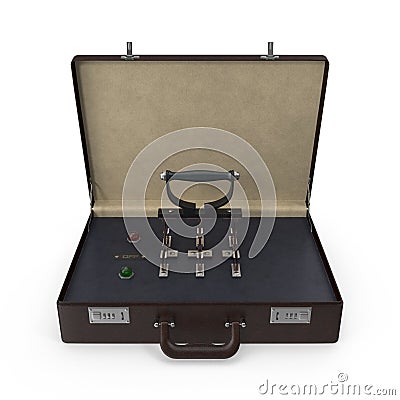 Briefcase with built-in retro knife switch. Stock Photo