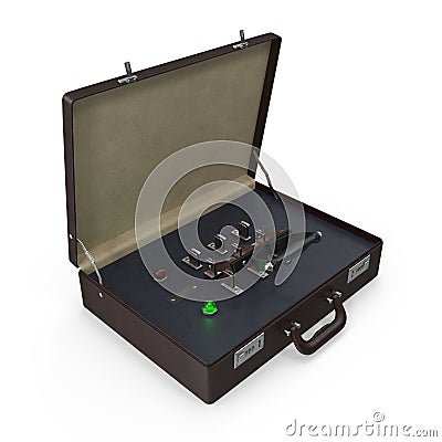 Briefcase with built-in retro knife switch. Stock Photo