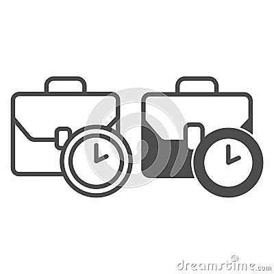 Briefcase with clock line and solid icon, remote work concept. Vector graphics. Portfolio bag and task schedule sign on Vector Illustration