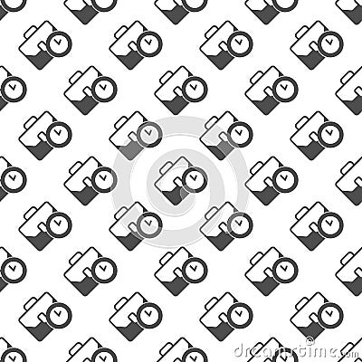 Briefcase with clock solid seamless pattern, remote work theme. Vector graphics. Portfolio bag and task schedule sign Vector Illustration