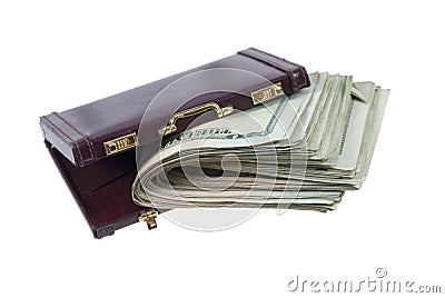 Briefcase With a Large Wad of Money Stock Photo