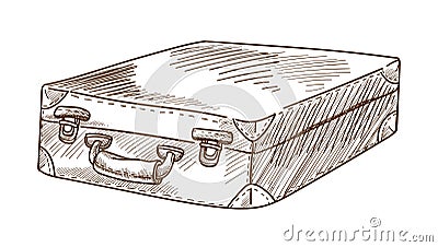 Briefcase or suitcase, luggage or bag, retro accessory isolated sketch Vector Illustration