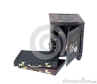 Briefcases in a Vintage Safe Stock Photo