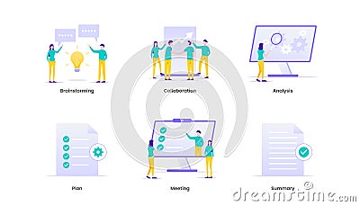 Briefing of business plan, collaboration, brainstorming, meeting, communication and planning. Brief Vector illustration concept. Vector Illustration