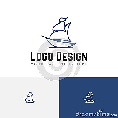 Brig Sailing Ship Sea Ocean Tour Travel Adventure Logo Vector Illustration