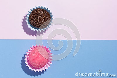 Brigadeiro and Bicho de Pe: sweets from Brazil. Child birthday p Stock Photo