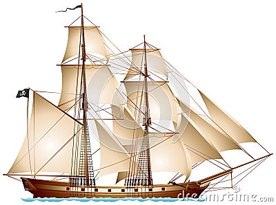 Brigantine pirate ship Vector Illustration