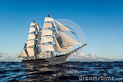 A brigg on the atlantic with all sails aloft Editorial Stock Photo