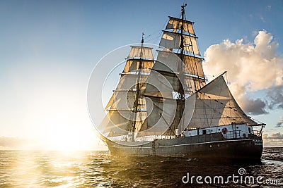 Brigg sailing into the sunset Editorial Stock Photo