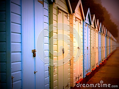Brighlty Painted Beach Huts Stock Photo