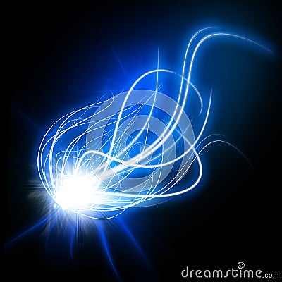 Bright Abstract Light Shape Fractal Effect, Shining Flare with Glowing Particles and Waves of Dazzling Lines Stock Photo