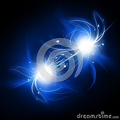 Bright Abstract Light Shape Fractal Effect, Shining Flare with Glowing Particles and Waves of Dazzling Lines Stock Photo