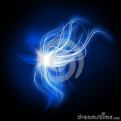 Bright Abstract Light Shape Fractal Effect, Shining Flare with Glowing Particles and Waves of Dazzling Lines Stock Photo