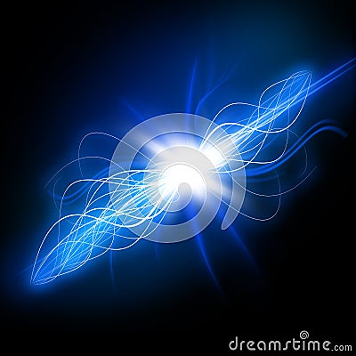 Bright Abstract Light Shape Fractal Effect, Shining Flare with Glowing Particles and Waves of Dazzling Lines Stock Photo