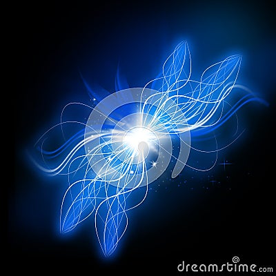 Bright Abstract Light Shape Fractal Effect, Shining Flare with Glowing Particles and Waves of Dazzling Lines Stock Photo