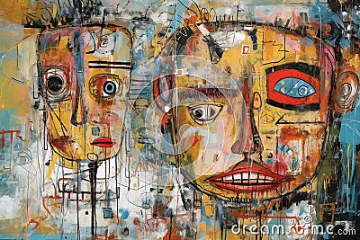 Bright abstract painting of various portraits Stock Photo