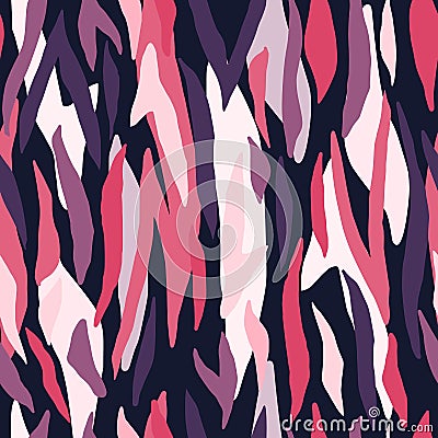 Bright abstract seamless pattern with animal leather stripes ornament. Pink, purple, white colorful safari print Cartoon Illustration