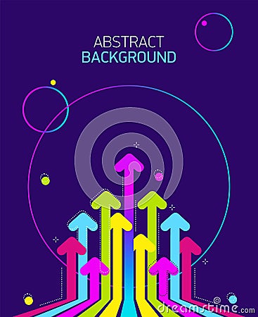 Bright Abstract violet background with rainbow arrows on purple backdrop. Vector Illustration