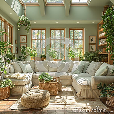 Bright and airy sunroom filled with plants and natural light Stock Photo