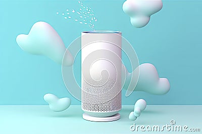 Bright animation of smart home air purifier absorbs air particles. Fresh air Stock Photo