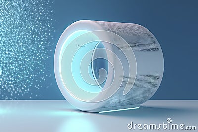 Bright animation of smart home air purifier absorbs air particles. Fresh air Stock Photo