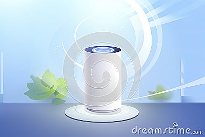 Bright animation of smart home air purifier absorbs air particles. Fresh air Stock Photo