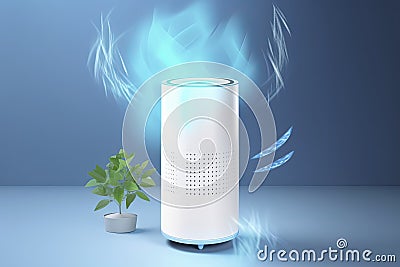Bright animation of smart home air purifier absorbs air particles. Fresh air Stock Photo