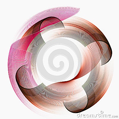 Bright arched and wavy planes revolve around a circle on a white background. Graphic design element. 3d Cartoon Illustration