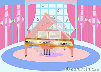 Bright attractive pink grand piano in a hall color illustration 2021 Vector Illustration