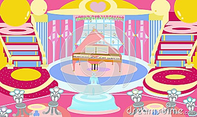 Bright attractive pink grand piano and lounge in a hall color illustration 2022 Vector Illustration