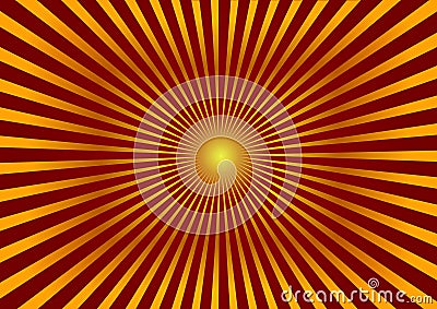 Bright background.Red background with Golden divergent rays Vector Illustration